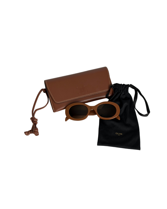 CELINE Triomphe CL40194U Oval Acetate Sunglasses - Brown