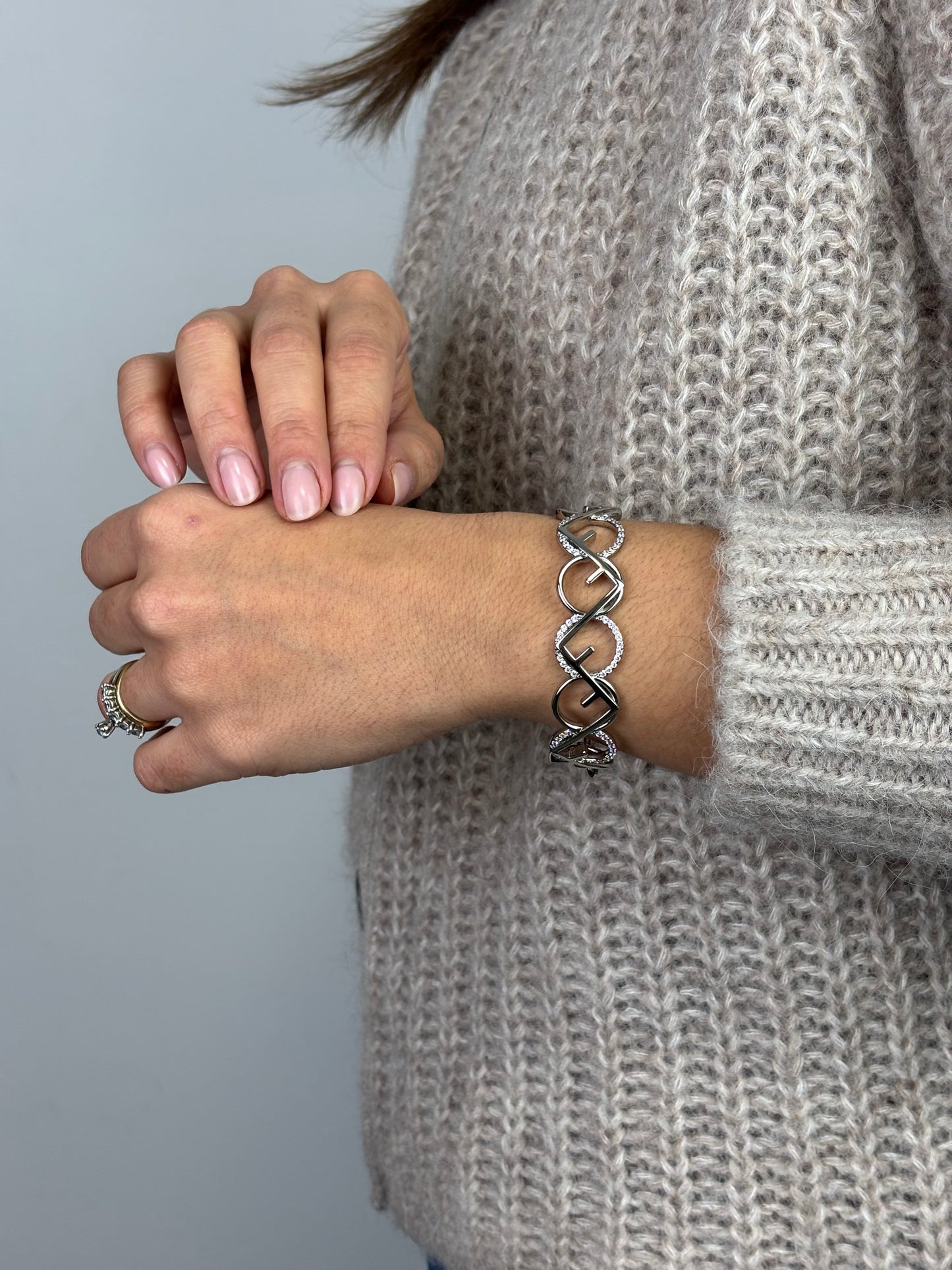 Fendi O’Lock Bracelet Crystal Silver - Tone Metal Bangle