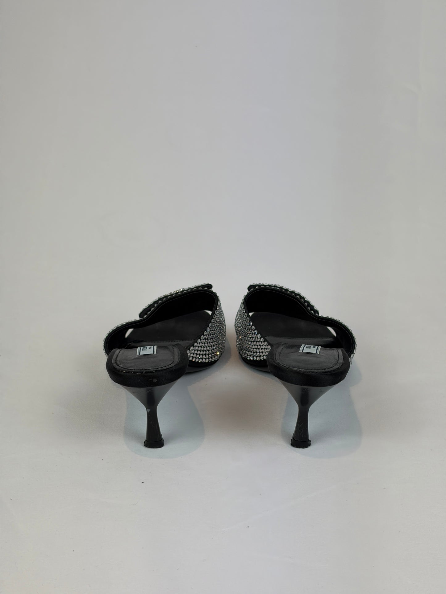 Prada Black Satin Crystal Embellished Kitten Heel Mules - Size 5 UK