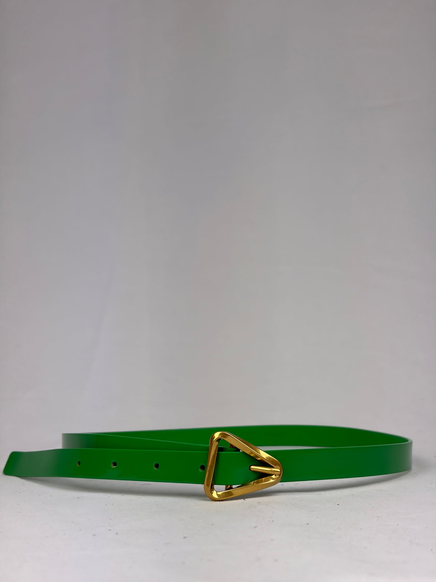 Bottega Veneta Emerald Green Leather Belt with Gold Triangle Buckle