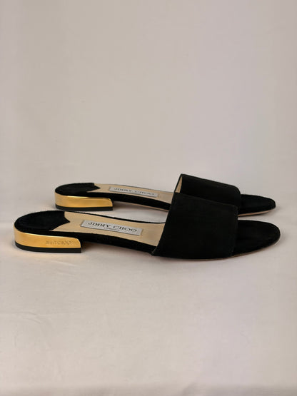 Jimmy Choo Joni Flat Slides Black Suede - 4.5 UK