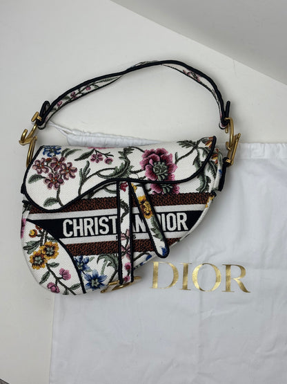 Dior Saddle Bag Multicolor Millefiori Embroidery Canvas Antique Gold Hardware