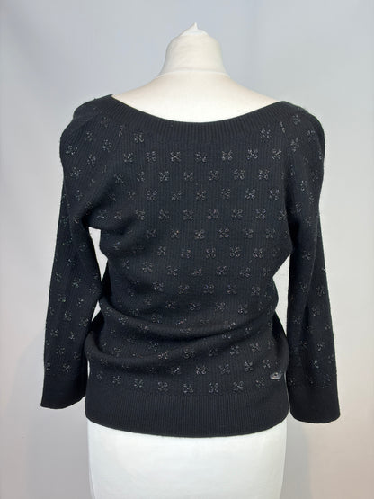 Chanel Black Cashmere Viscose Lurex Zig Zag Knit Top - 12 UK