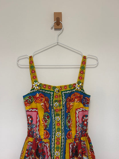 Dolce & Gabbana Carretto Print Cotton Midi Dress Multicolour - 6 UK
