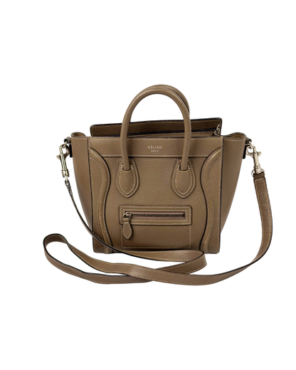 Celine Nano Luggage Tote Taupe Grained Calfskin with Strap