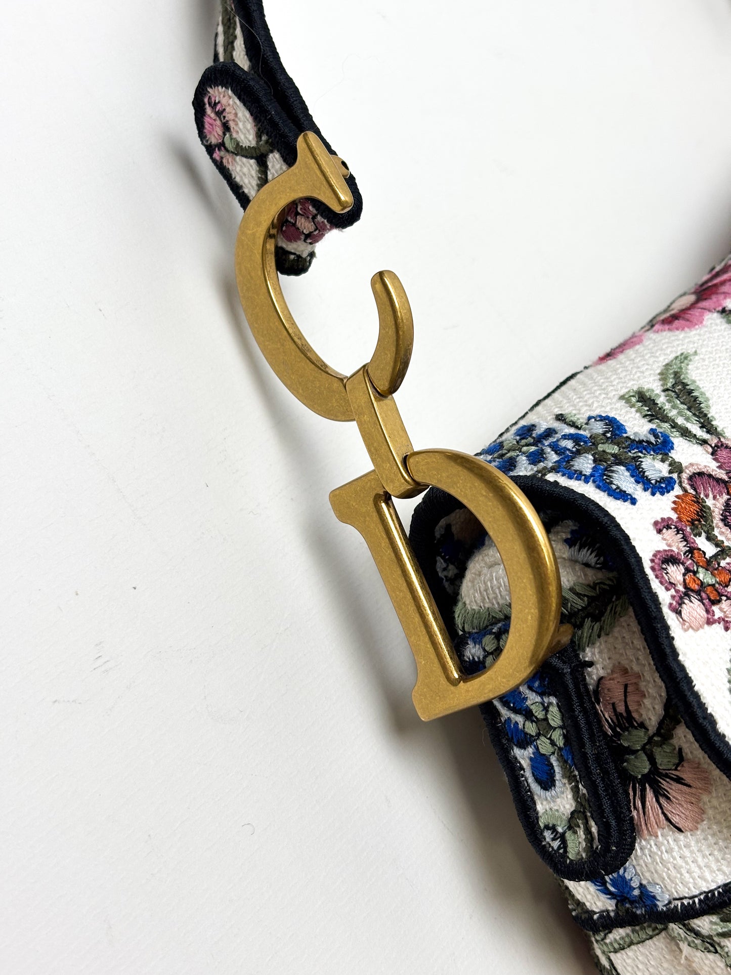 Dior Saddle Bag Multicolor Millefiori Embroidery Canvas Antique Gold Hardware