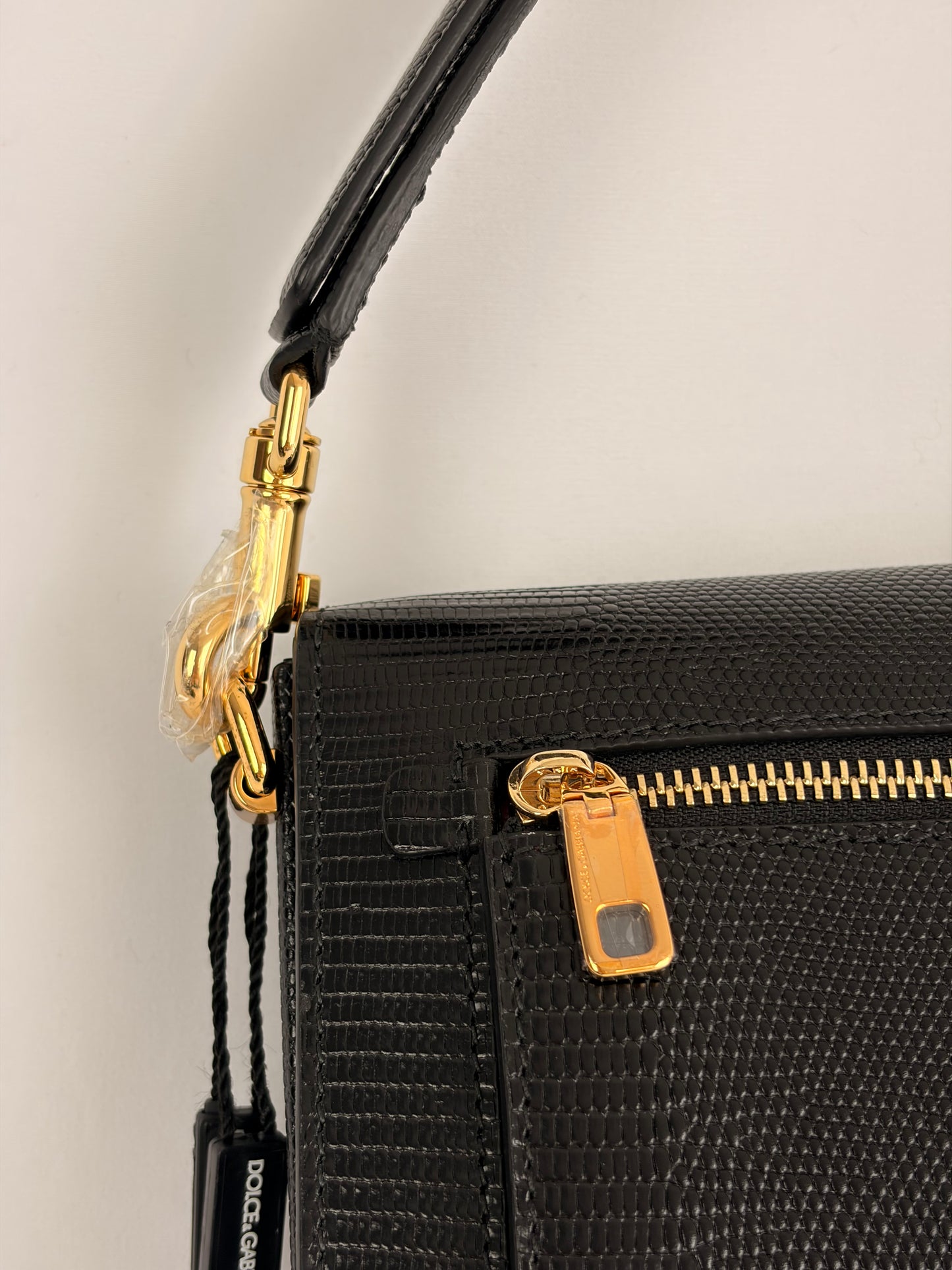 Dolce & Gabbana Lucia Black Iguana Embossed Leather Crossbody Bag