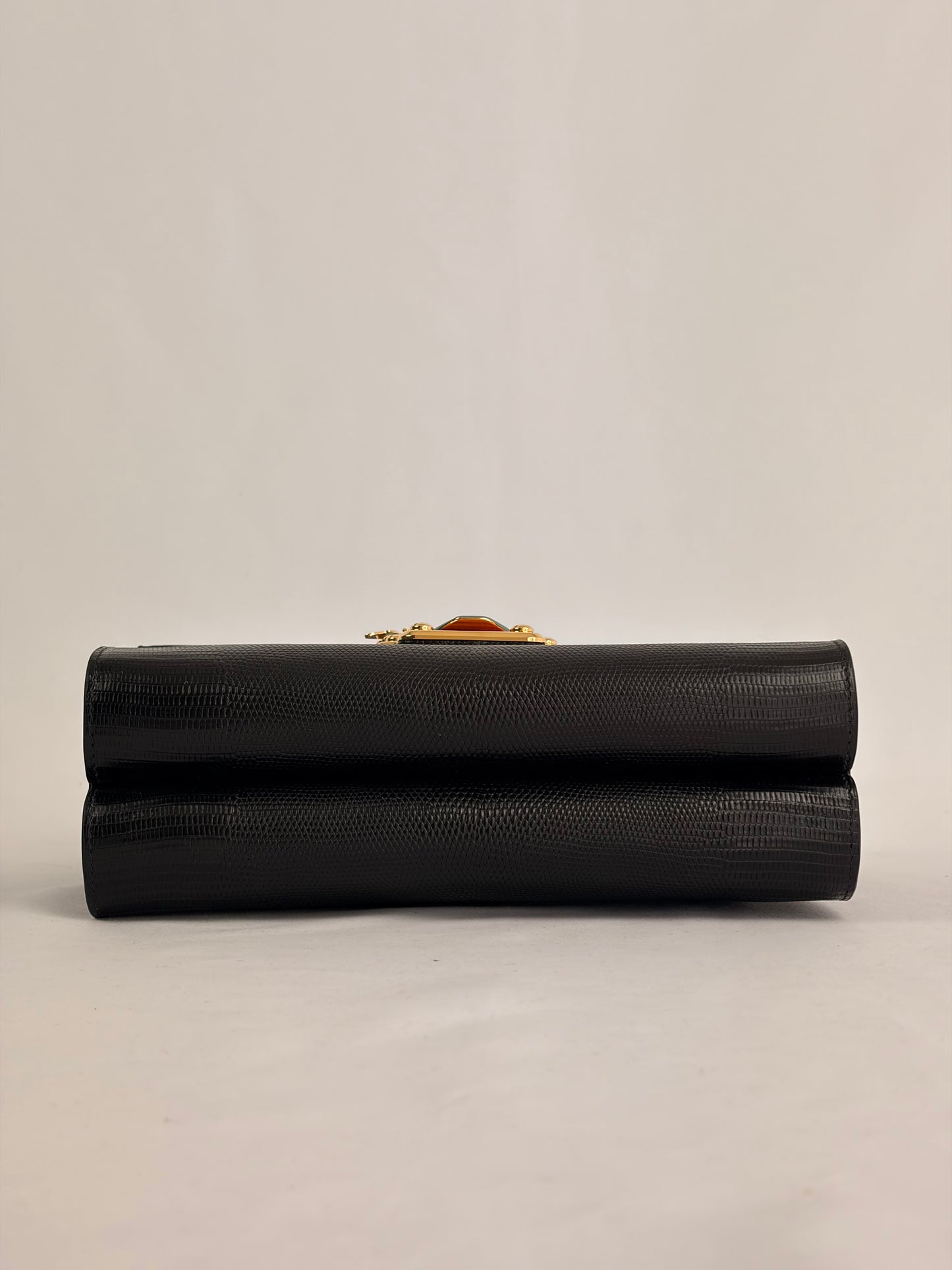 Dolce & Gabbana Lucia Black Iguana Embossed Leather Crossbody Bag