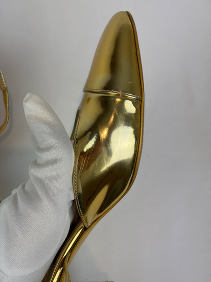 Chanel Gold Metallic Leather Slingback Block Heel Pumps - 5.5 UK