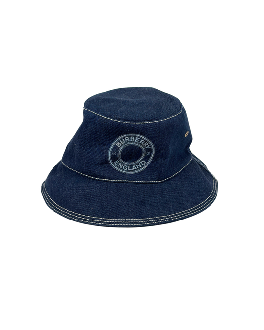 Burberry Indigo Denim Circle Logo Appliqué Bucket Hat - Size S