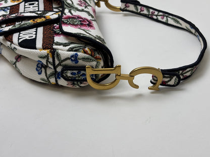 Dior Saddle Bag Multicolor Millefiori Embroidery Canvas Antique Gold Hardware