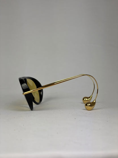 Bottega Veneta Aviator Sunglasses in Black and Gold with Yellow Lenses