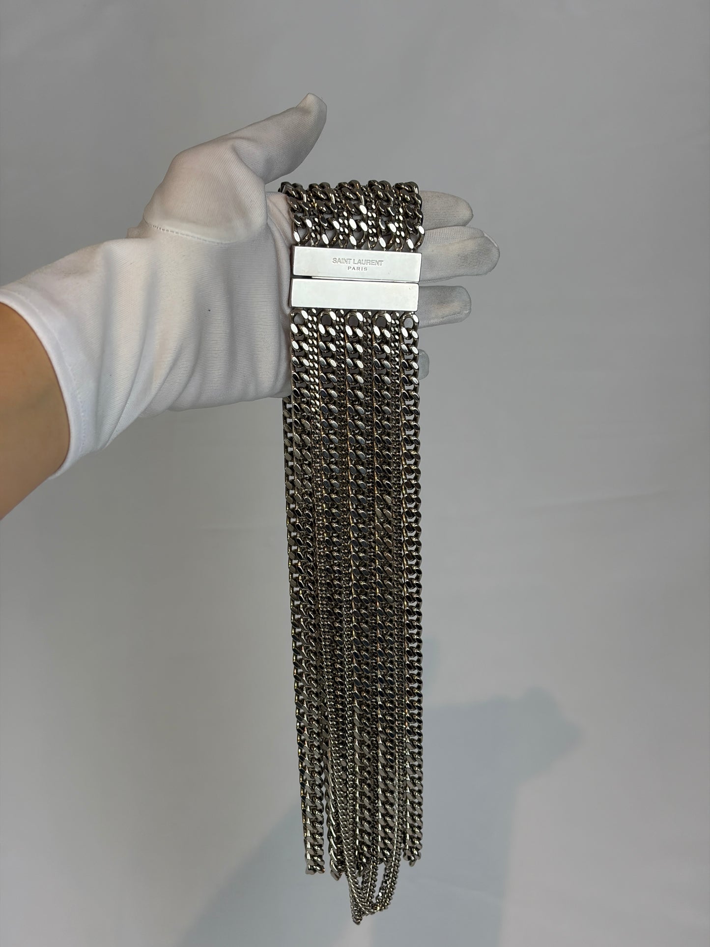 Saint Laurent Silver-Tone Multi-Chain Tassel Belt