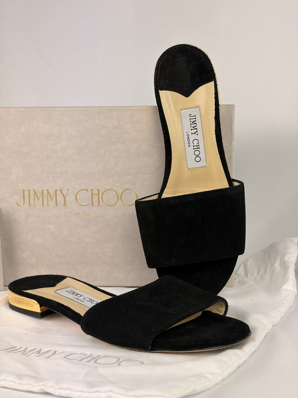 Jimmy Choo Joni Flat Slides Black Suede - 4.5 UK