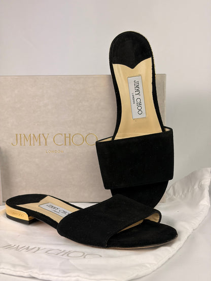 Jimmy Choo Joni Flat Slides Black Suede - 4.5 UK