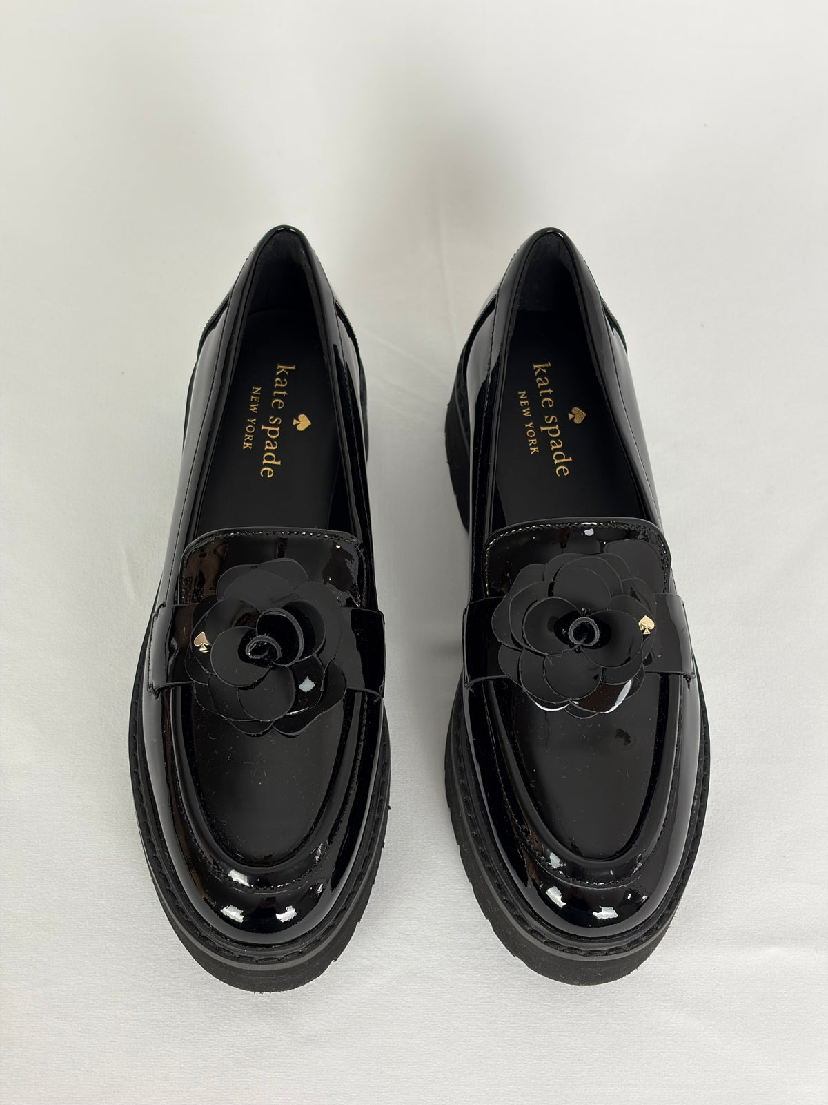 Kate Spade New York Black Patent Flower Loafers - 5 UK