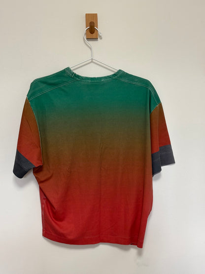 Chloé Ombré Sunset Graphic Print Cotton T-Shirt Green Red - M