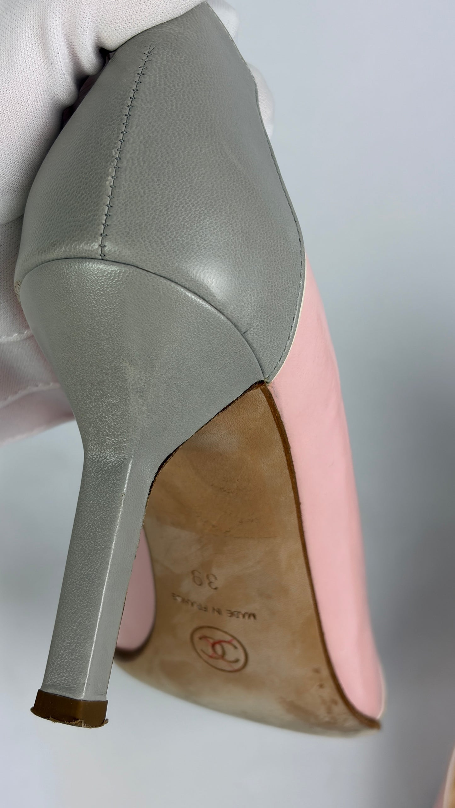 Chanel Pink and Grey Leather Heels - 6 UK