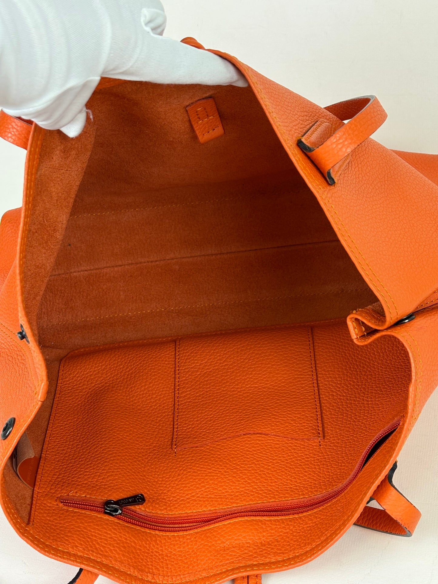 Longchamp Roseau Essential Tote Grained Leather Orange