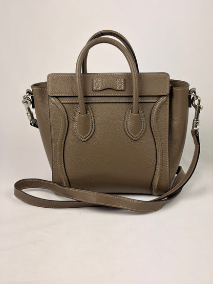 Celine Nano Luggage Tote Taupe Grained Calfskin with Strap