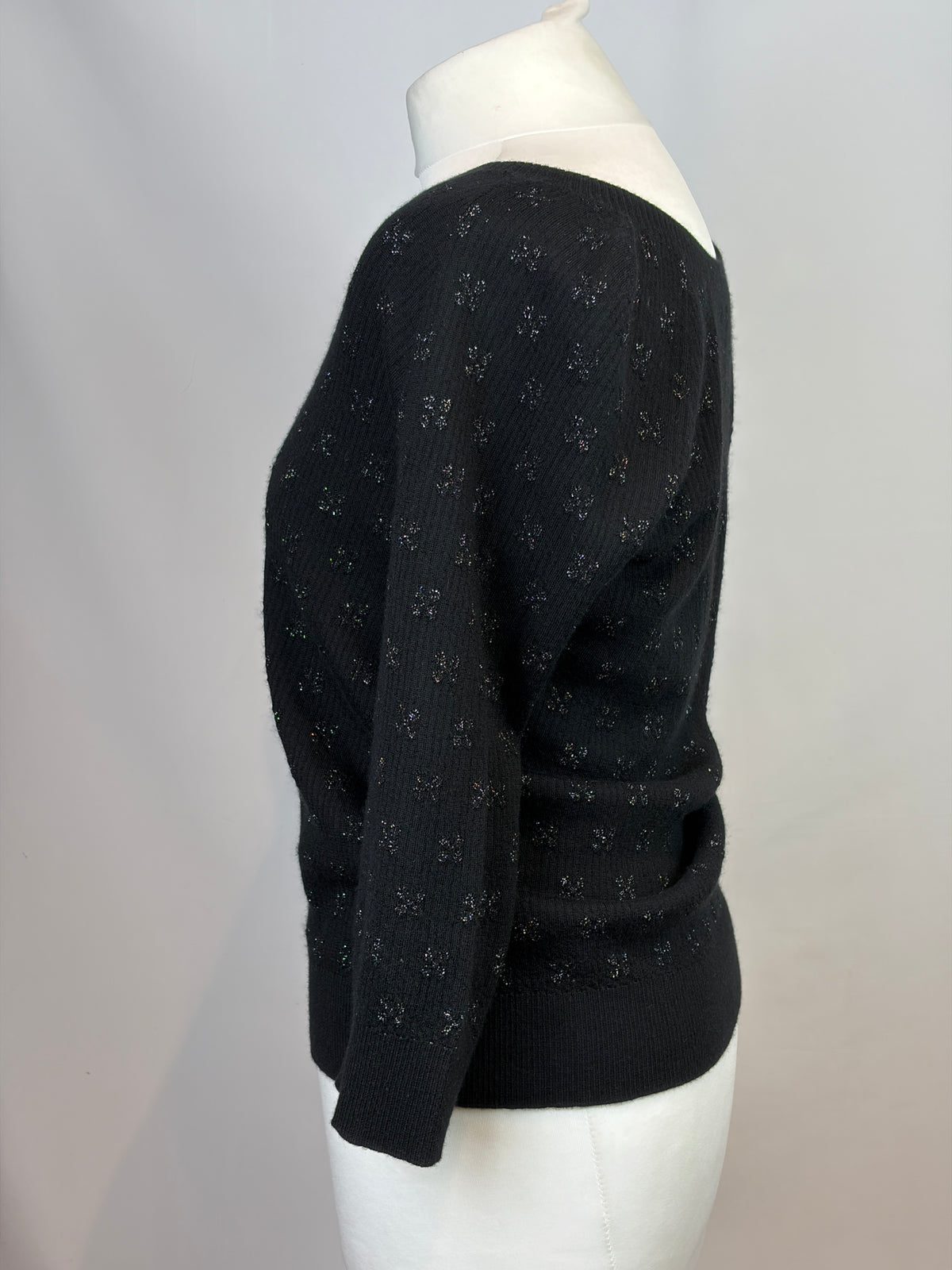Chanel Black Cashmere Viscose Lurex Zig Zag Knit Top - 12 UK