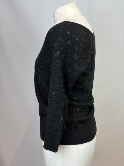 Chanel Black Cashmere Viscose Lurex Zig Zag Knit Top - 12 UK