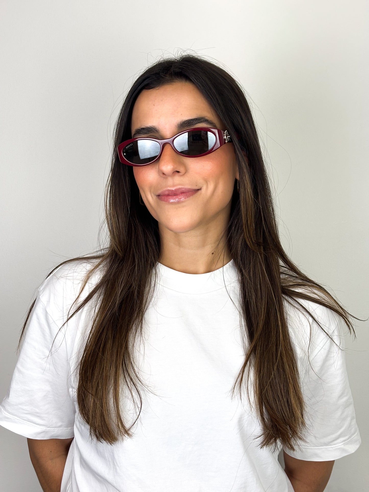 Gucci Oval Interlocking G Sunglasses Burgundy Acetate