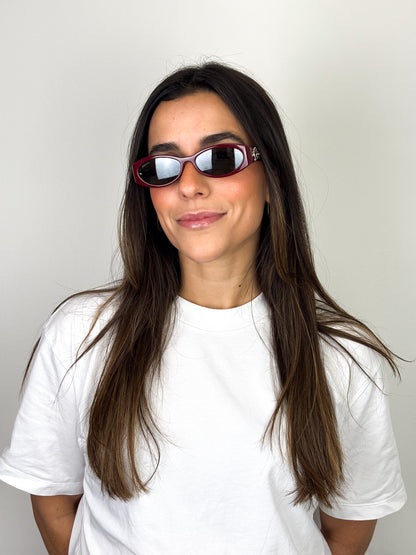 Gucci Oval Interlocking G Sunglasses Burgundy Acetate