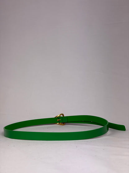 Bottega Veneta Emerald Green Leather Belt with Gold Triangle Buckle
