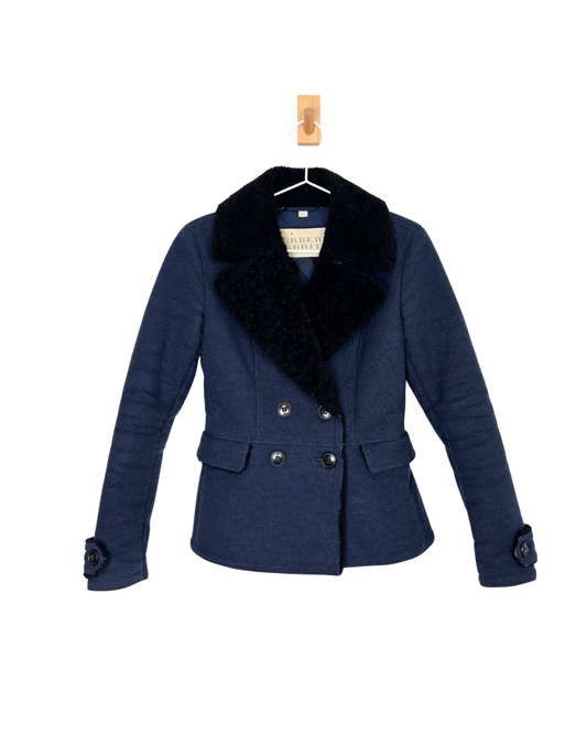 Burberry Brit Sherton Shearling Peacoat Navy Blue - 6 UK