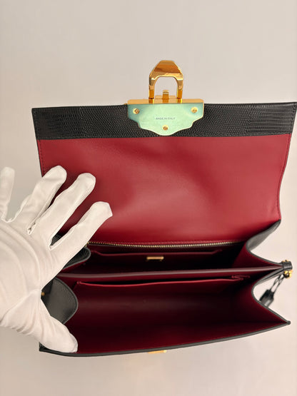 Dolce & Gabbana Lucia Black Iguana Embossed Leather Crossbody Bag