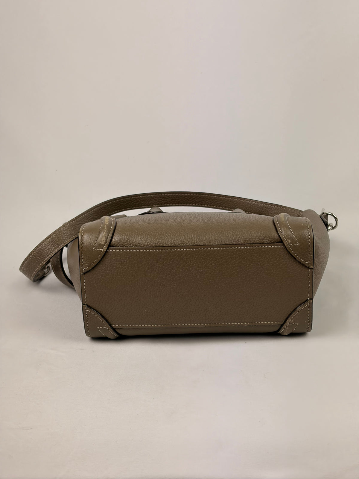 Celine Nano Luggage Tote Taupe Grained Calfskin with Strap