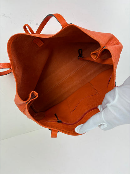 Longchamp Roseau Essential Tote Grained Leather Orange
