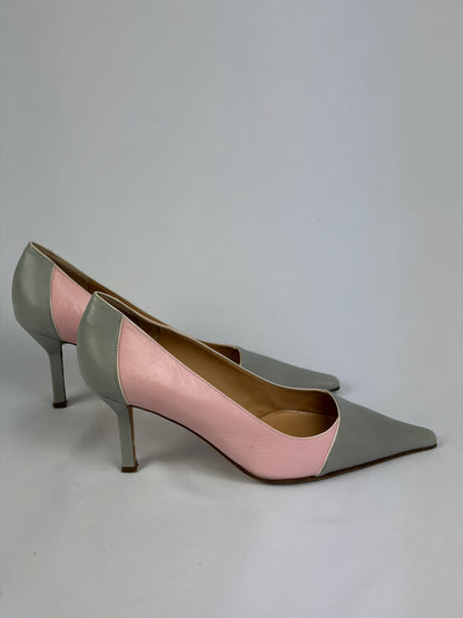 Chanel Pink and Grey Leather Heels - 6 UK