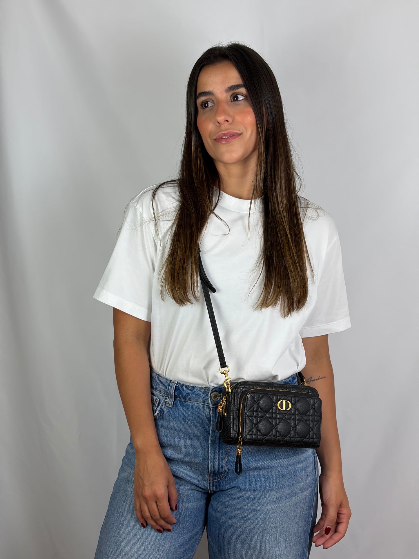 Christian Dior Black Cannage Leather Caro Double Pouch Crossbody Bag