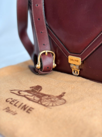 Celine Vintage Burgundy Leather Envelope Shoulder Bag