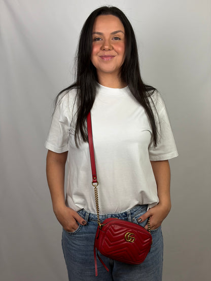 Gucci GG Marmont Small Matelassé Leather Camera Bag - Red