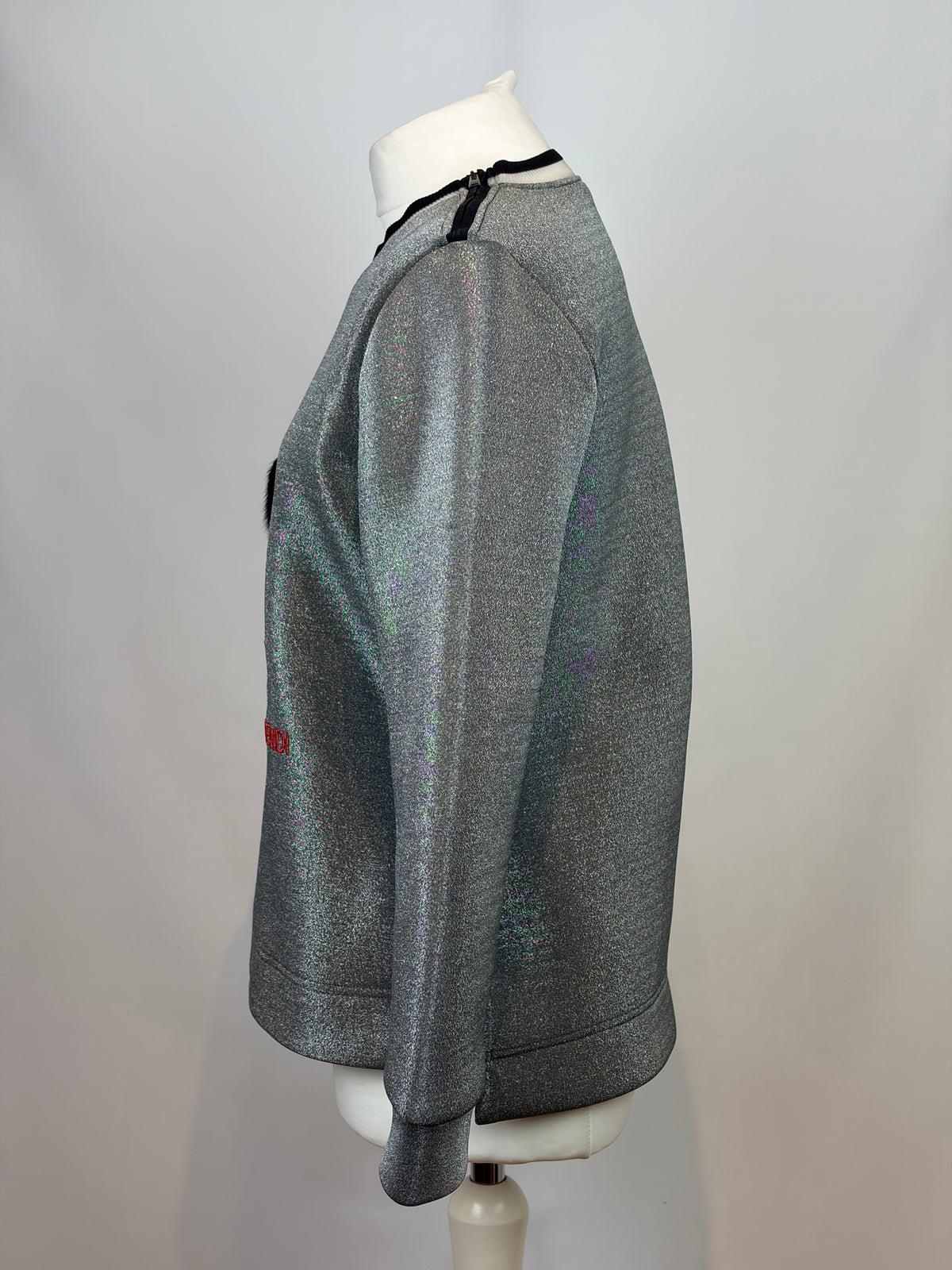 Fendi Karlito Embellished Silver Lurex Jumper - M