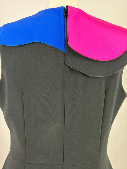 Roksanda Black Evening Gown with Pink and Cobalt Sculptural Collar - 16 UK