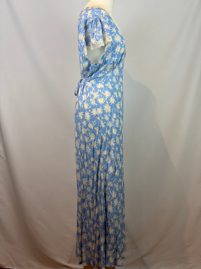 RIXO Blue Daisy Print Lace Trim Maxi Dress — XL / UK 16