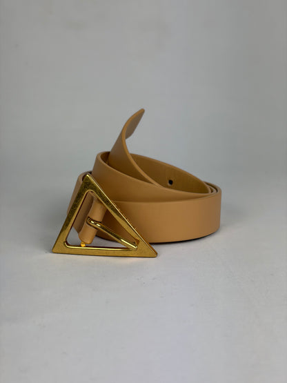 Bottega Veneta Triangle‑Buckle Leather Belt in Nude – Size 75