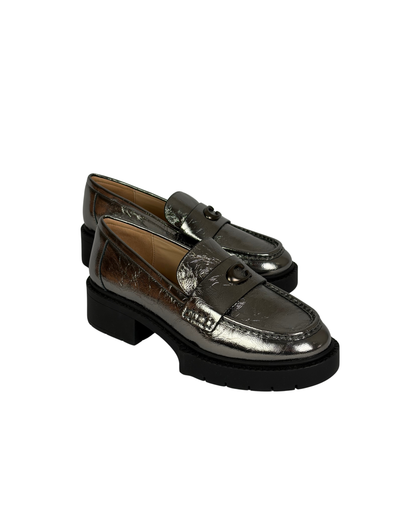 Coach Metallic Silver Leather C Hardware Loafers - 4.5 UK