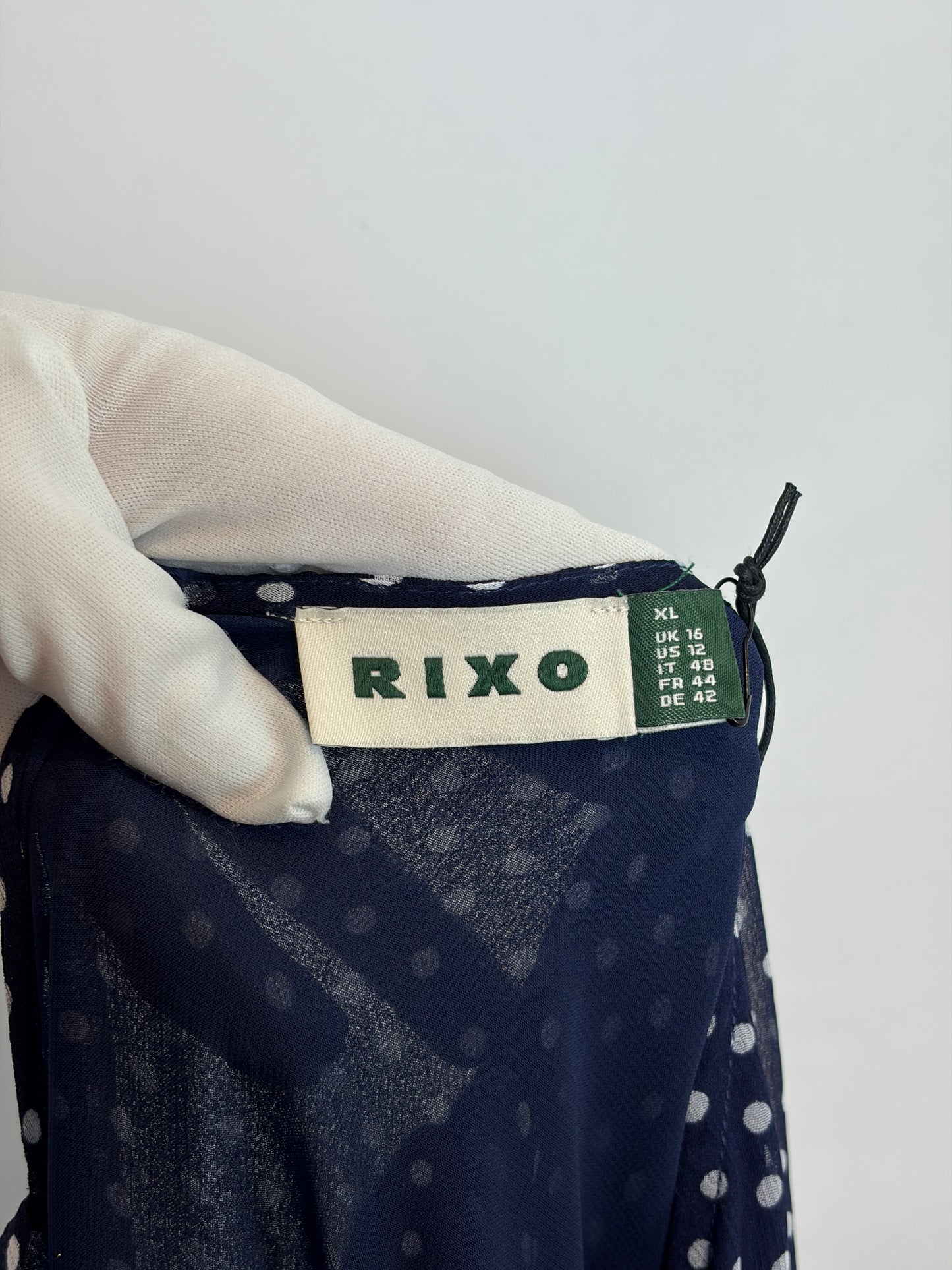 RIXO Navy Polka Dot Midi Dress - XL