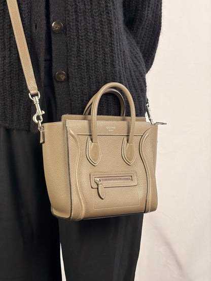 Celine Nano Luggage Tote Taupe Grained Calfskin with Strap