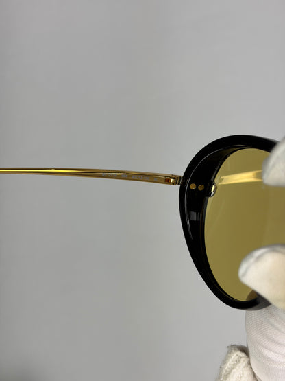 Bottega Veneta Aviator Sunglasses in Black and Gold with Yellow Lenses