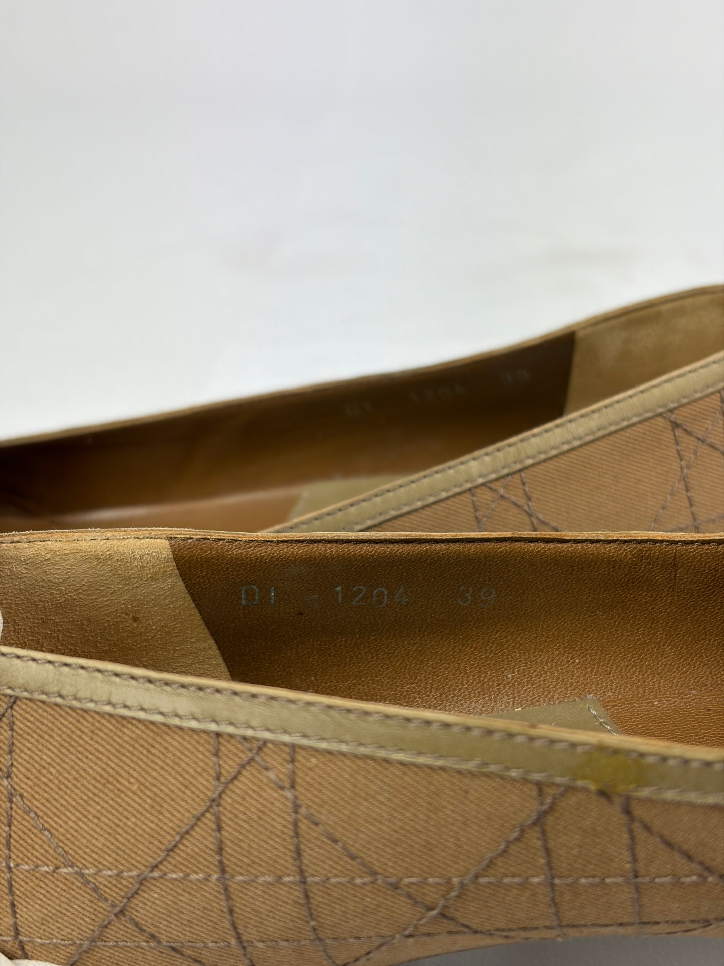 Dior Cannage Beige Pointed Flats with Buckle & Striped Detail - 6 UK