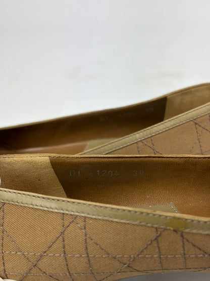 Dior Cannage Beige Pointed Flats with Buckle & Striped Detail - 6 UK