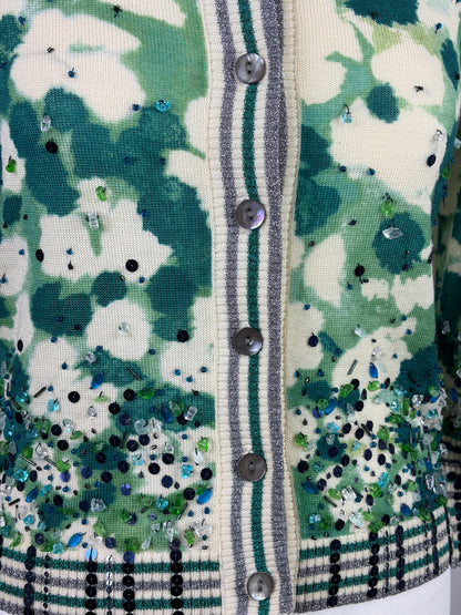 Diane von Furstenberg Floral Embellished Green Cardigan - L