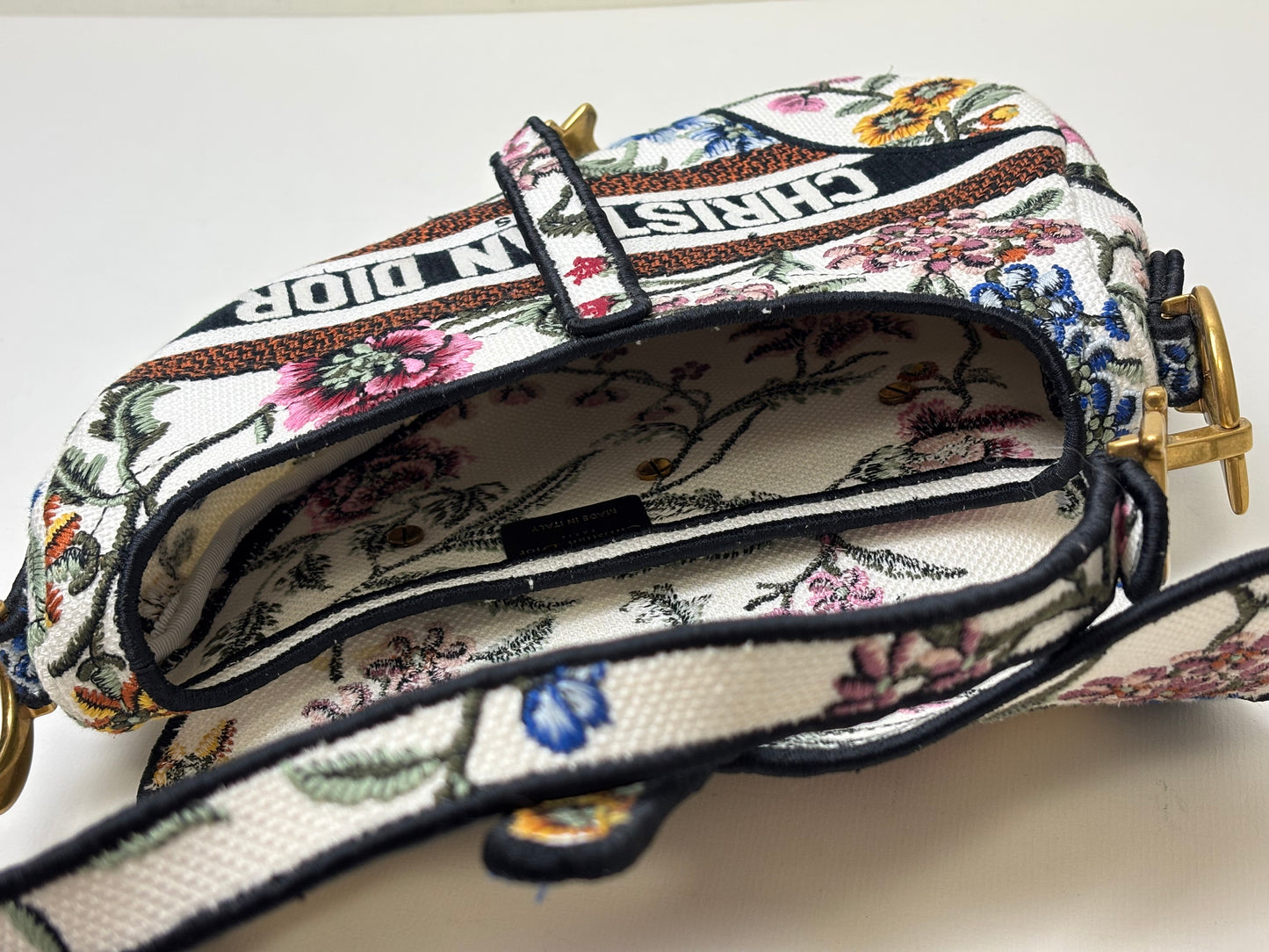 Dior Saddle Bag Multicolor Millefiori Embroidery Canvas Antique Gold Hardware