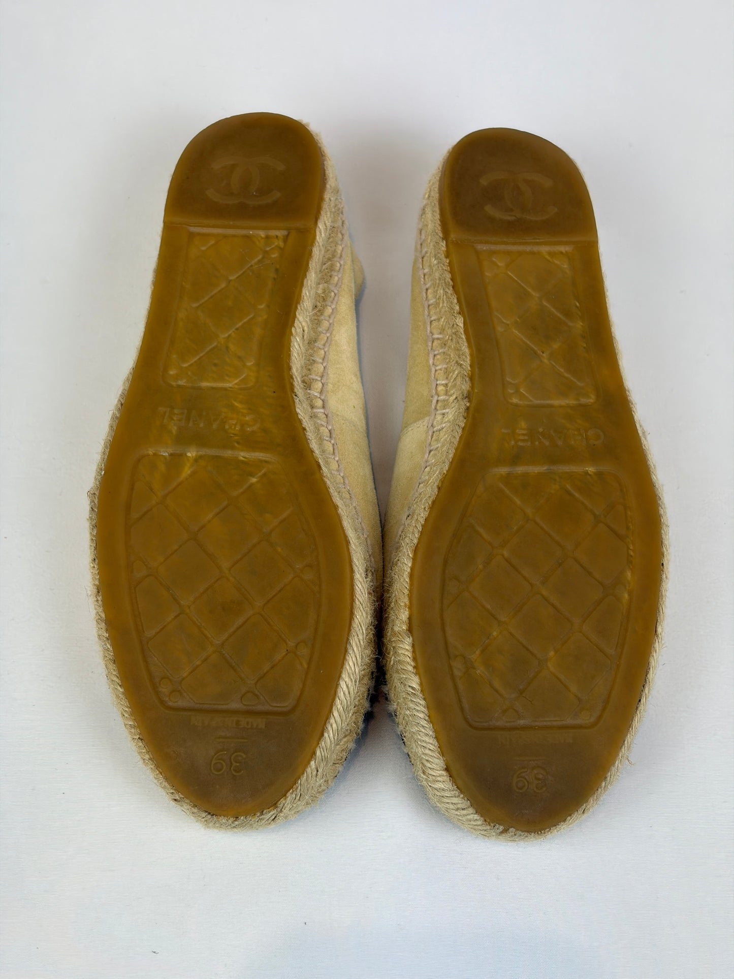 Chanel Beige Suede Pearl Embellished CC Espadrilles - 6 UK